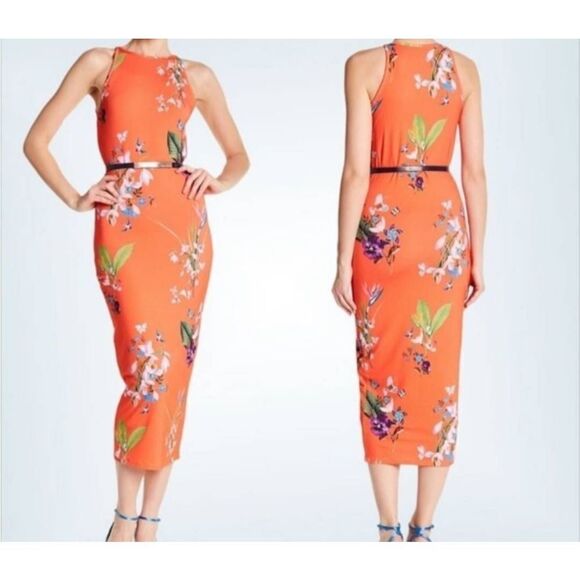 Ted Baker Joelia Floral red Knit Midi Dress Ted Size 2 (US 6) - Picture 1 of 5